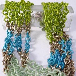 Lee Angel  Color Block Ribbon Wrap Ring 5 Layer Necklace  NWT and Dust Pouch NWT